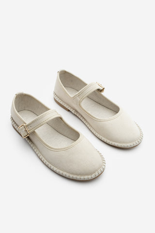 Kadın Keten Bantlı Babet Mirces - Ekru