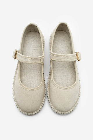 Kadın Keten Bantlı Babet Mirces - Ekru