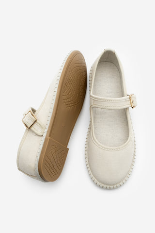 Kadın Keten Bantlı Babet Mirces - Ekru