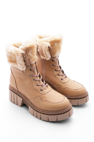 Kadın Postal Bot Kürklü Levan - Bej