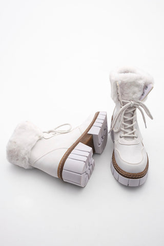 Kadın Postal Bot Kürklü Levan - Beyaz