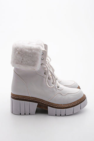 Kadın Postal Bot Kürklü Levan - Beyaz