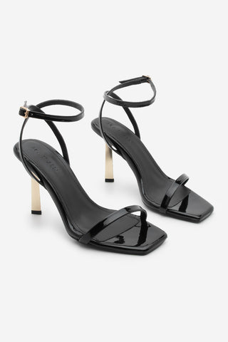 Kadın Küt Burun Topuklu Sandalet Almino - Siyah Rugan