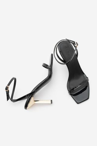 Kadın Küt Burun Topuklu Sandalet Almino - Siyah Rugan