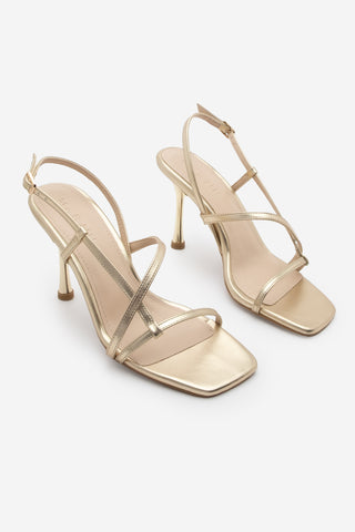 Kadın Küt Burun Bantlı Topuklu Sandalet Yonsa - Altın
