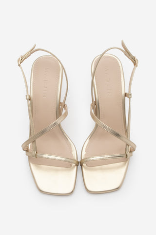 Kadın Küt Burun Bantlı Topuklu Sandalet Yonsa - Altın