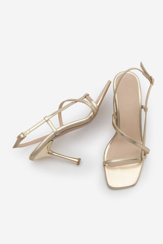 Kadın Küt Burun Bantlı Topuklu Sandalet Yonsa - Altın