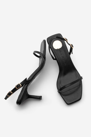 Kadın Küt Burun Topuklu Sandalet Retila - Siyah