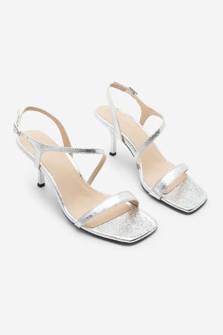 Kadın Küt Burun Topuklu Sandalet Lazon - Gümüş