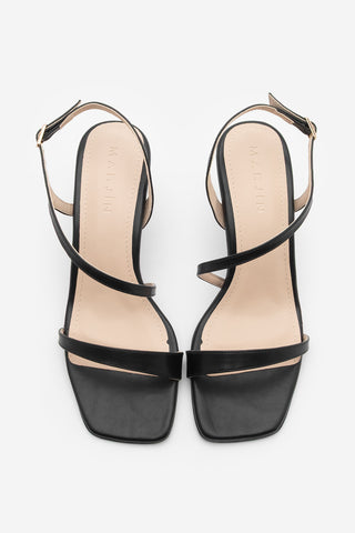 Kadın Küt Burun Topuklu Sandalet Lazon - Siyah