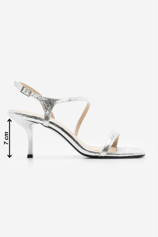 Kadın Küt Burun Topuklu Sandalet Lazon - Gümüş