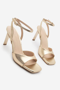 Kadın Küt Burun Topuklu Sandalet Vados - Altın