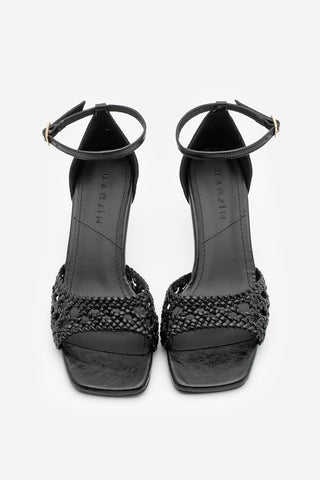 Kadın El Örgülü Topuklu Sandalet Lonpe - Siyah