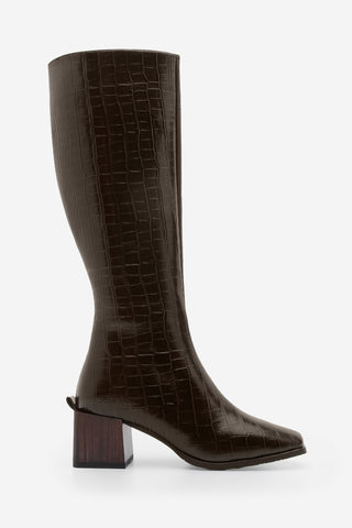 Kadın Küt Burun Kalın Topuklu Çizme Lusso - Kahve Croco