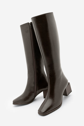 Kadın Küt Burun Kalın Topuklu Çizme Lusso - Kahve