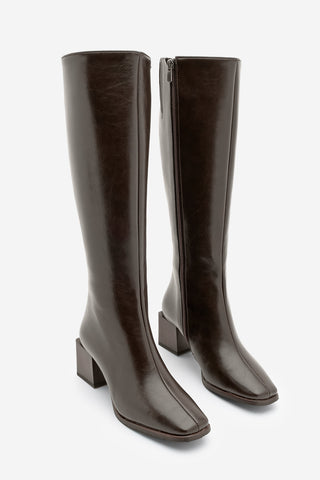 Kadın Küt Burun Kalın Topuklu Çizme Lusso - Kahve