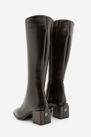 Kadın Küt Burun Kalın Topuklu Çizme Lusso - Kahve