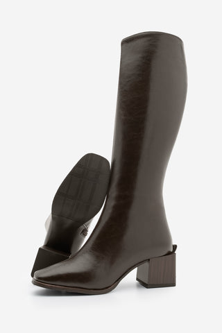 Kadın Küt Burun Kalın Topuklu Çizme Lusso - Kahve