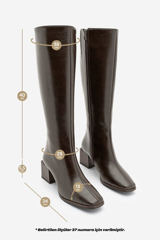 Kadın Küt Burun Kalın Topuklu Çizme Lusso - Kahve