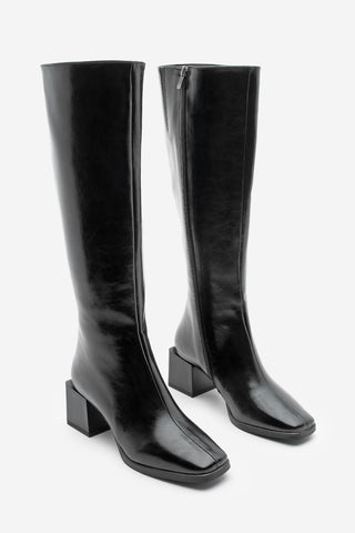 Kadın Küt Burun Kalın Topuklu Çizme Lusso - Siyah