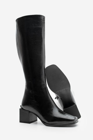 Kadın Küt Burun Kalın Topuklu Çizme Lusso - Siyah