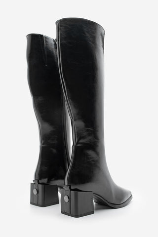 Kadın Küt Burun Kalın Topuklu Çizme Lusso - Siyah