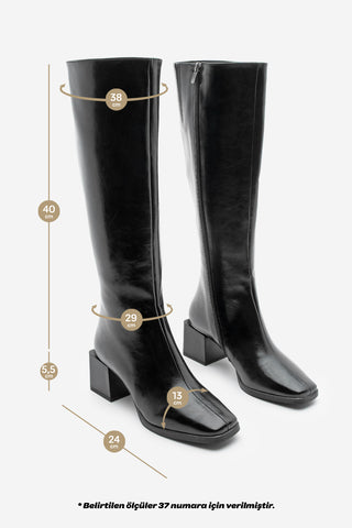 Kadın Küt Burun Kalın Topuklu Çizme Lusso - Siyah