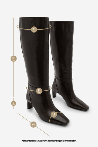 Kadın Küt Burun Topuklu Çizme Doreka - Kahve