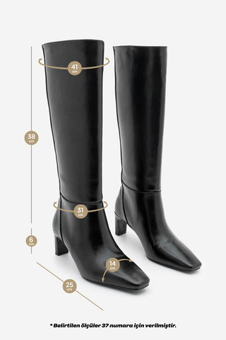 Kadın Küt Burun Topuklu Çizme Doreka - Siyah
