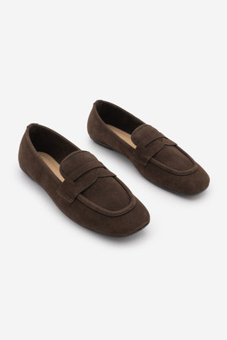 Kadın Küt Burun Günlük Loafer Heviza - Kahve Süet