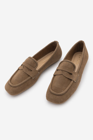 Kadın Küt Burun Günlük Loafer Heviza - Tütün Kahve Süet