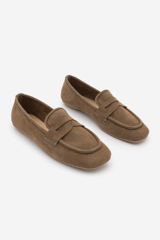 Kadın Küt Burun Günlük Loafer Heviza - Tütün Kahve Süet