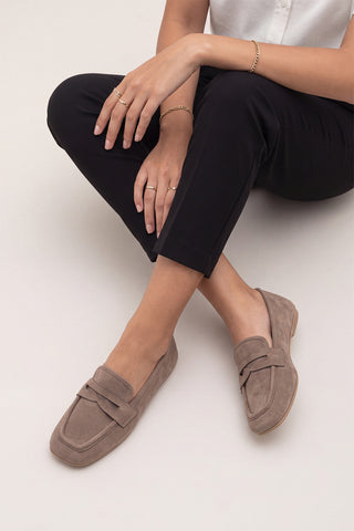 Kadın Küt Burun Günlük Loafer Heviza - Vizon Süet