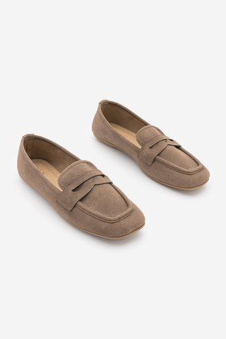 Kadın Küt Burun Günlük Loafer Heviza - Vizon Süet