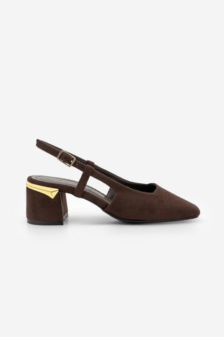 Kadın Kalın Topuk Küt Burun Klasik Topuklu Ayakkabı Likay - Kahve Süet