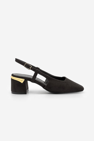 Kadın Kalın Topuk Küt Burun Klasik Topuklu Ayakkabı Likay - Siyah Süet