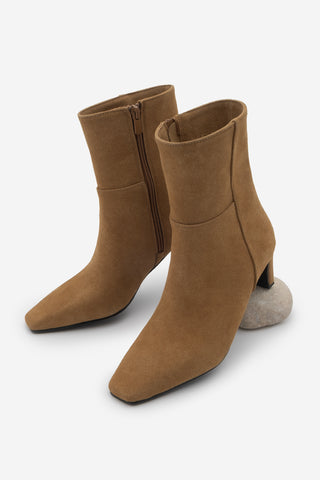 Kadın Küt Burun Topuklu Bot Sivet - Taba Süet