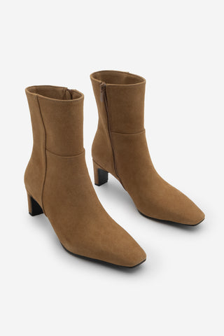 Kadın Küt Burun Topuklu Bot Sivet - Taba Süet