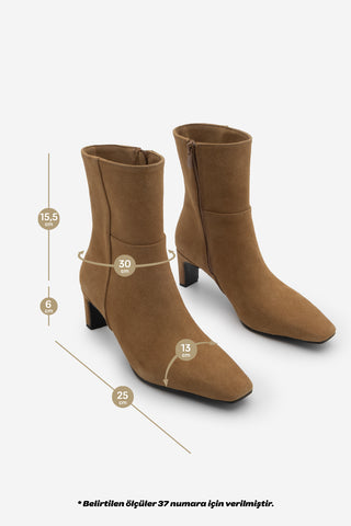 Kadın Küt Burun Topuklu Bot Sivet - Taba Süet