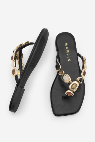 Kadın Küt Burun Tokalı Parmak Arası Günlük Terlik Vakro - Siyah