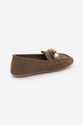 Kadın Taşlı Loafer Günlük Ayakkabı Arite - Açık Kahve Süet