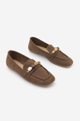 Kadın Taşlı Loafer Günlük Ayakkabı Arite - Açık Kahve Süet