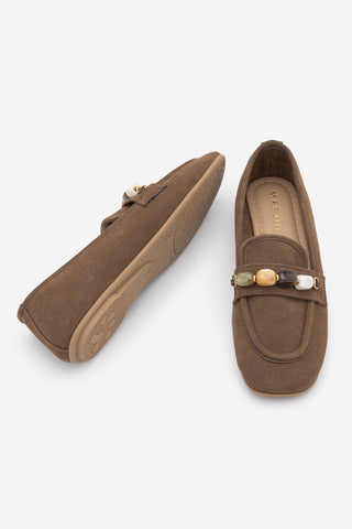 Kadın Taşlı Loafer Günlük Ayakkabı Arite - Açık Kahve Süet
