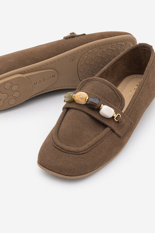 Kadın Taşlı Loafer Günlük Ayakkabı Arite - Açık Kahve Süet