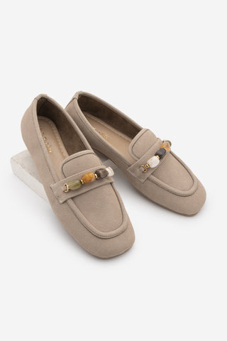 Kadın Taşlı Loafer Günlük Ayakkabı Arite - Bej Süet