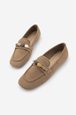 Kadın Taşlı Loafer Günlük Ayakkabı Arite - Camel Süet