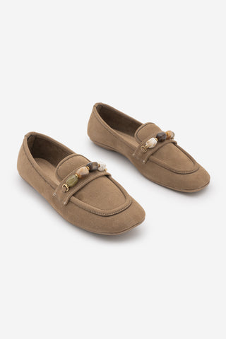 Kadın Taşlı Loafer Günlük Ayakkabı Arite - Camel Süet