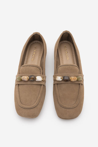 Kadın Taşlı Loafer Günlük Ayakkabı Arite - Camel Süet