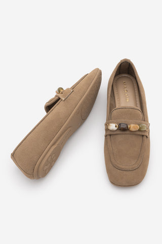 Kadın Taşlı Loafer Günlük Ayakkabı Arite - Camel Süet
