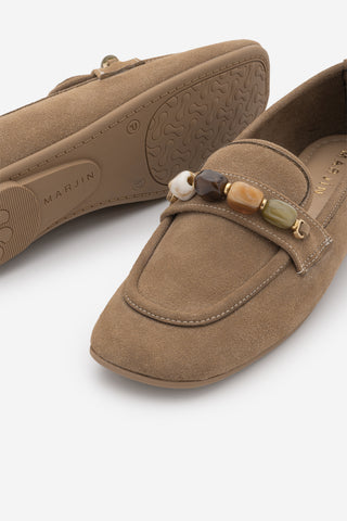Kadın Taşlı Loafer Günlük Ayakkabı Arite - Camel Süet